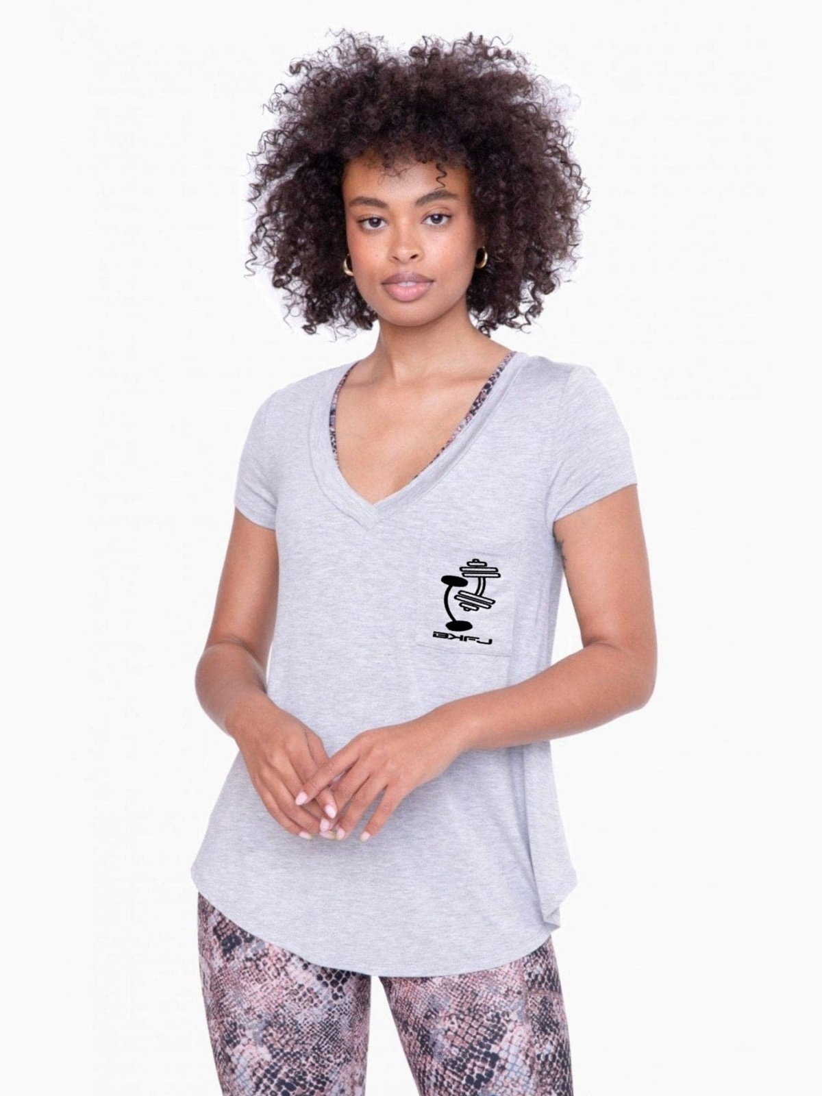 Longline Deep V-Neck T-Shirt w/Pocket - BKFJNY