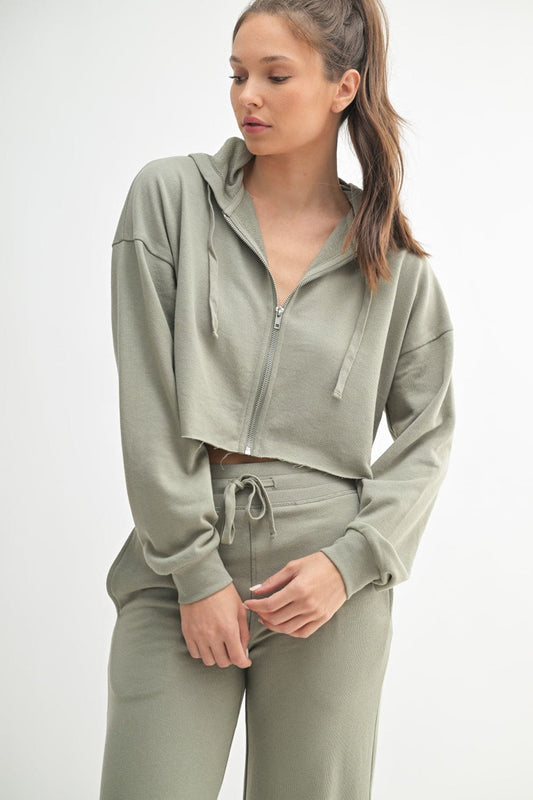 Cropped Zip-Up French Terry Hoodie