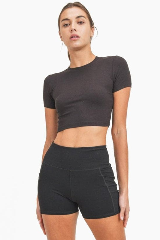 Mono B Micro-Ribbed Cropped Baby Tee