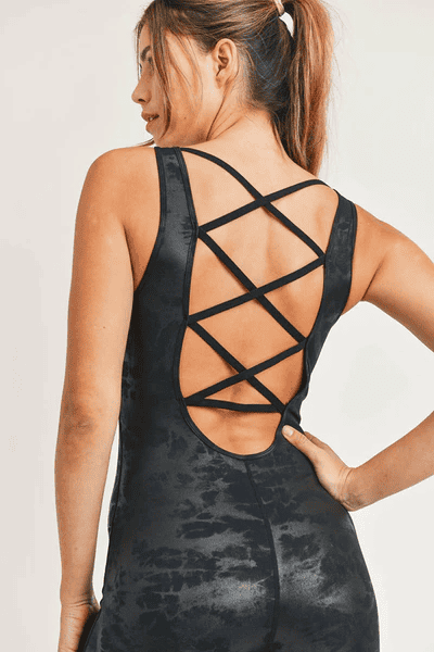 Metallic Foil Strappy Back Unitard