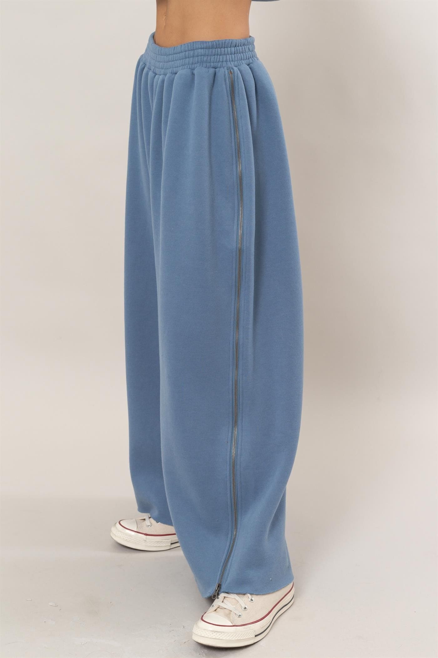 Wide-Leg Side Zipper Sweatpants