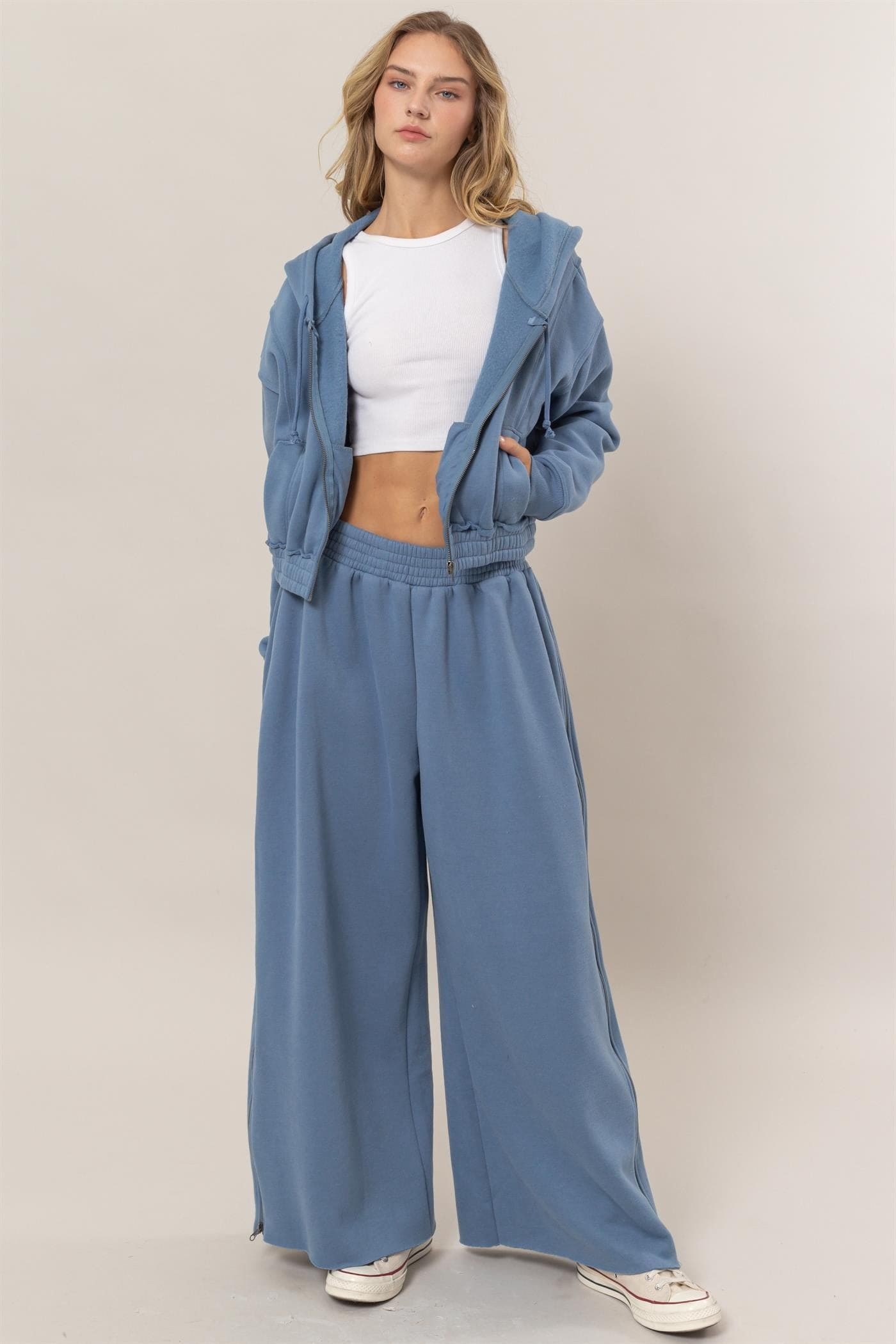 Wide-Leg Side Zipper Sweatpants