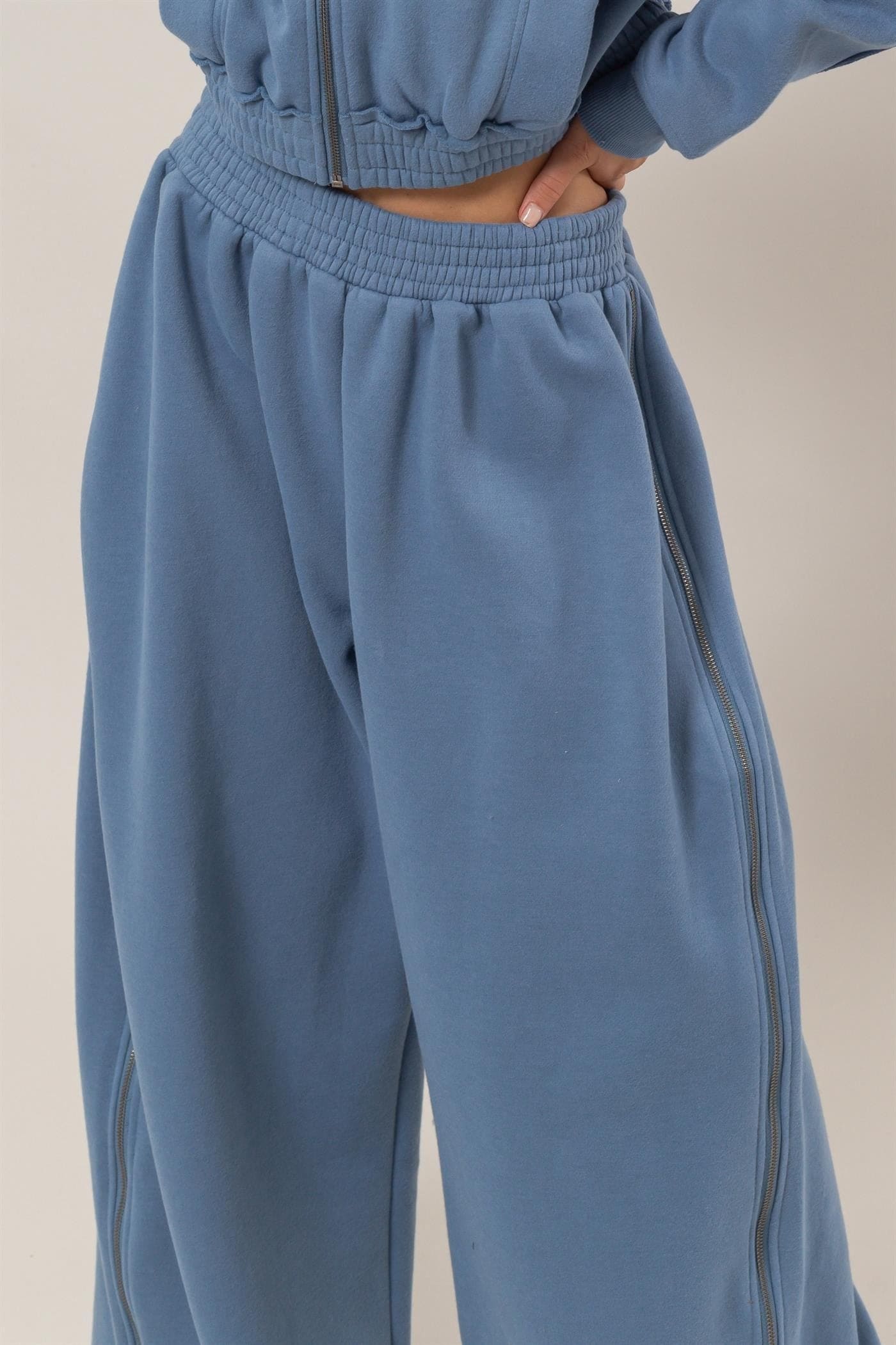 Wide-Leg Side Zipper Sweatpants