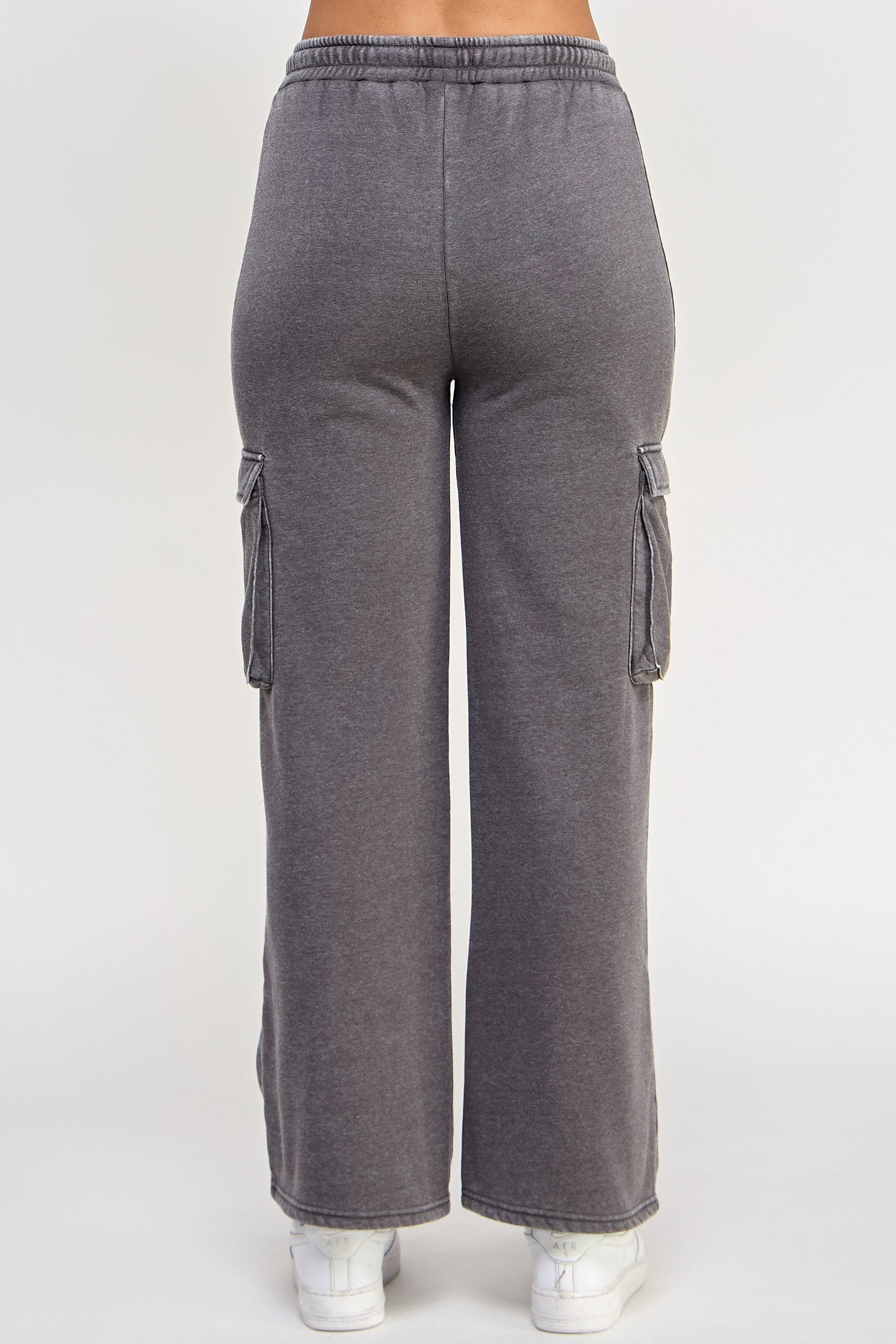 Fleece Burnout Wide Leg Cargo Joggers W/ Pockets