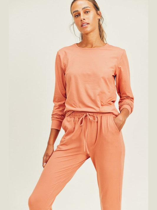 Brushed Soft Peach Skin Long Sleeve Lounge Set - BKFJNY