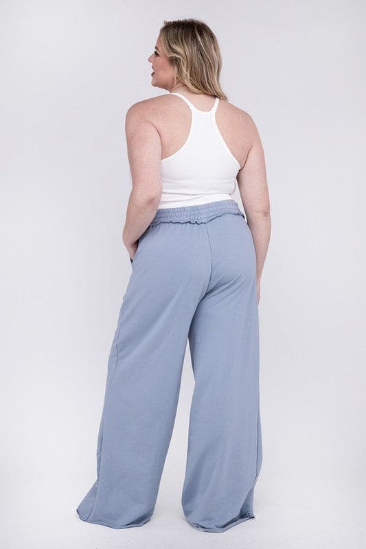 PLUS F/TERRY DRAWSTRING WAIST RAW EDGE HEM PANTS