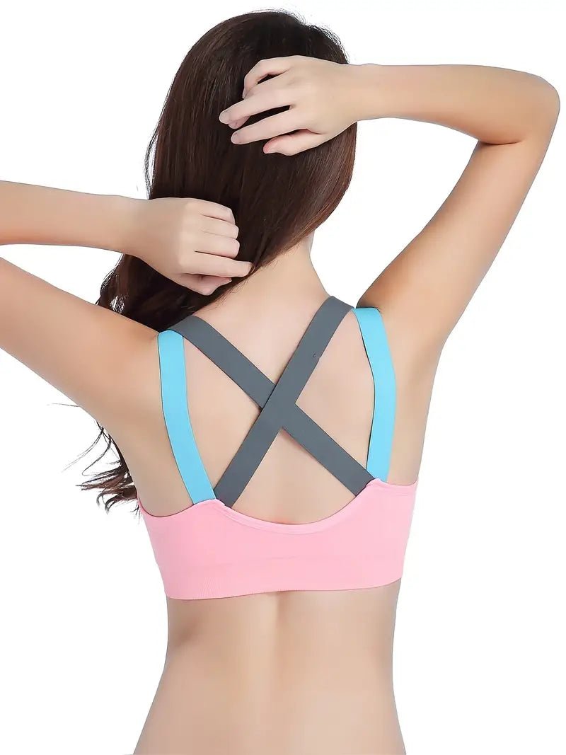 Elastic Multi-Color Criss-Cross Back Sportsbra - BKFJNY