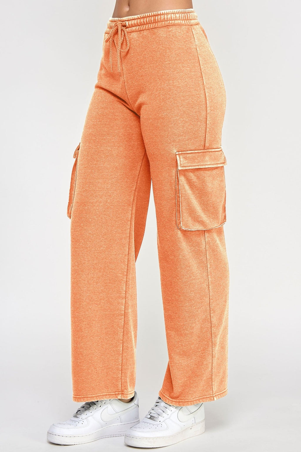 Fleece Burnout Wide Leg Cargo Joggers W/ Pockets - LEGDAY EVERYDAY