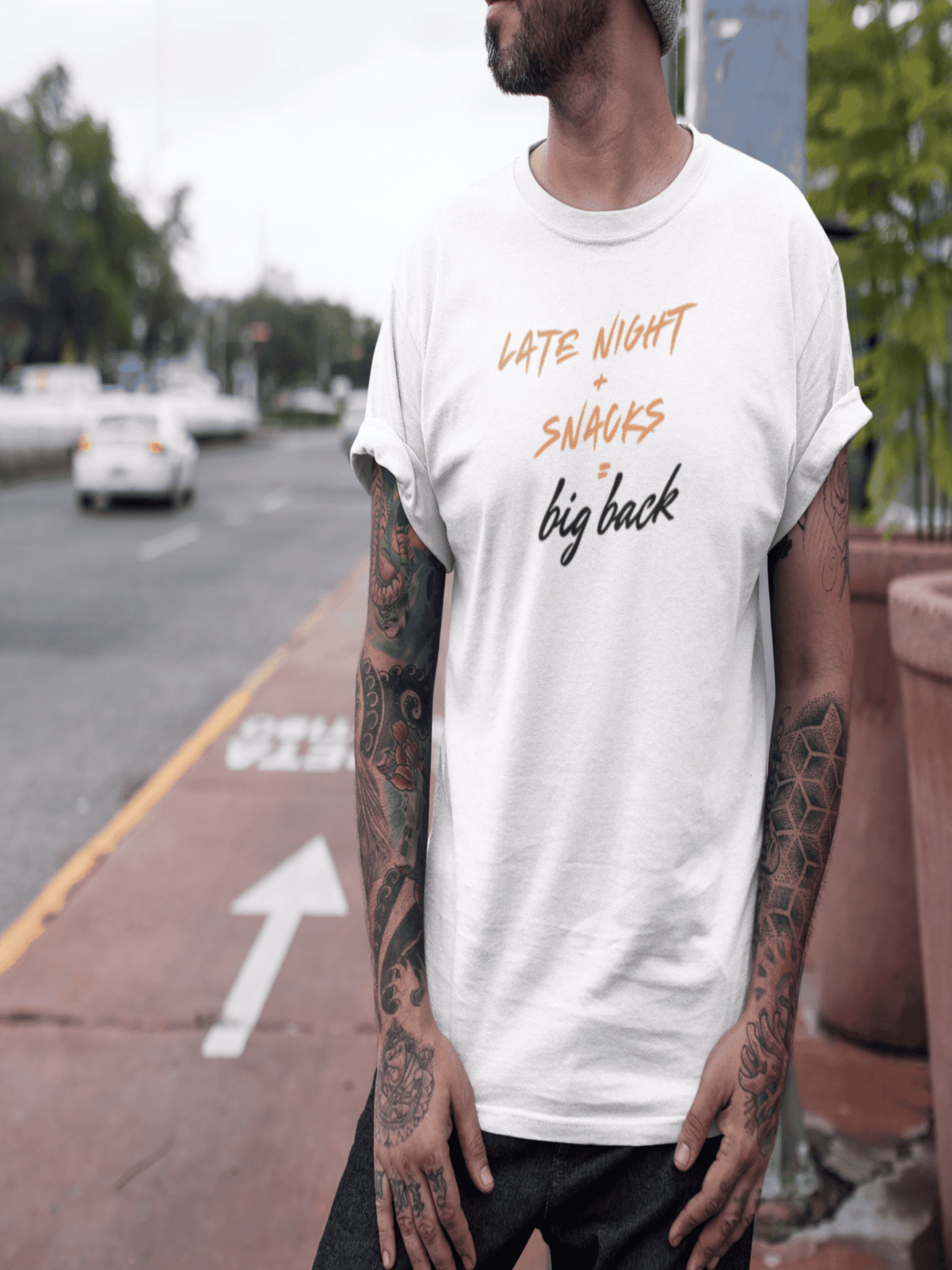 Late Night+Snacks=Big Back T-Shirt - LEGDAY EVERYDAY