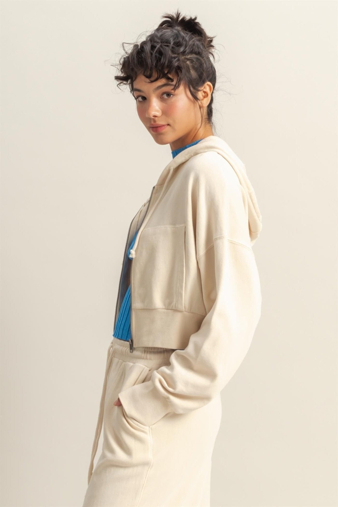 Long Sleeve Cropped Washed Zip Up Hoodie - LEGDAY EVERYDAY