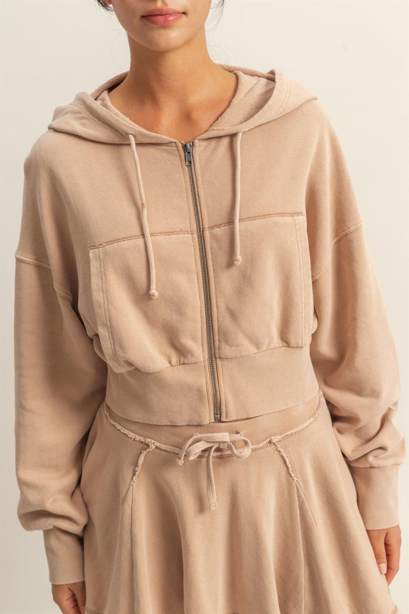 Long Sleeve Cropped Washed Zip Up Hoodie - LEGDAY EVERYDAY