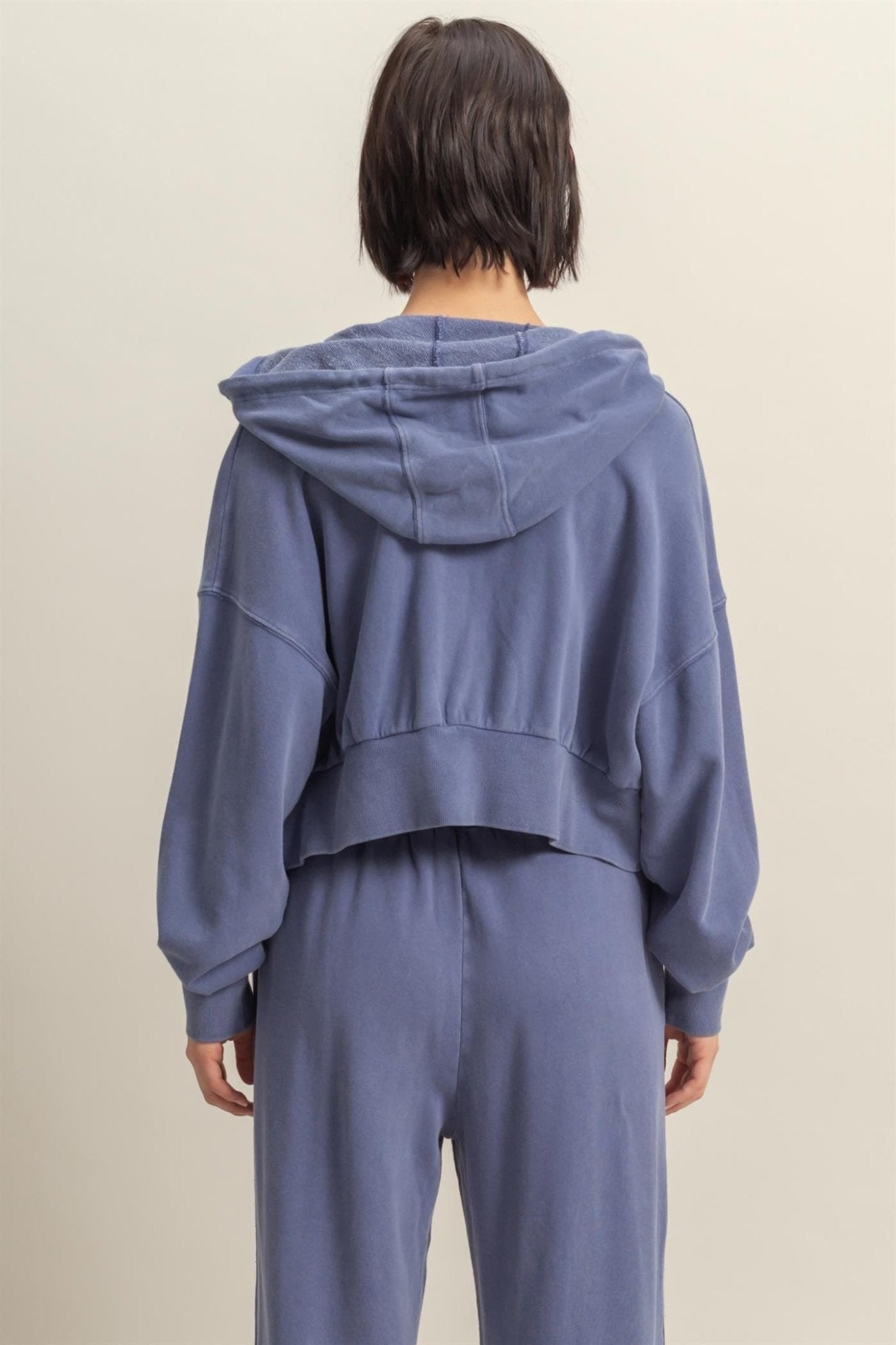 Long Sleeve Cropped Washed Zip Up Hoodie - LEGDAY EVERYDAY