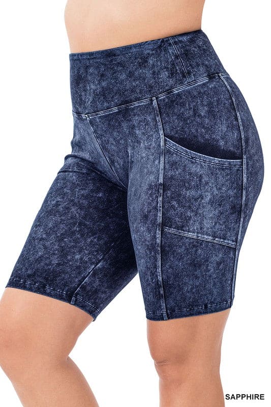 Plus Mineral Wash Wide Waistband Pocket Shorts - LEGDAY EVERYDAY