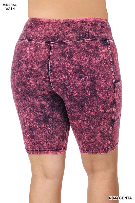 Plus Mineral Wash Wide Waistband Pocket Shorts - LEGDAY EVERYDAY