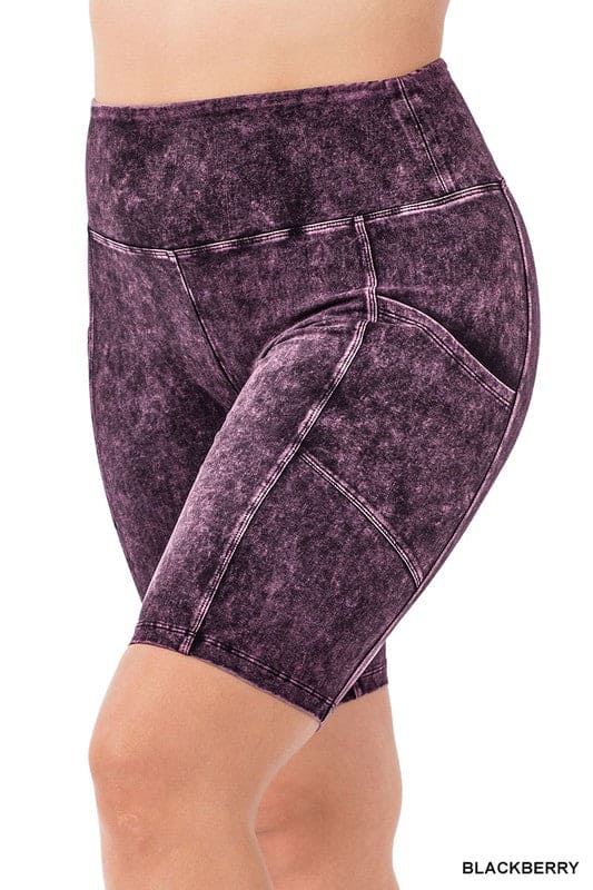 Plus Mineral Wash Wide Waistband Pocket Shorts - LEGDAY EVERYDAY