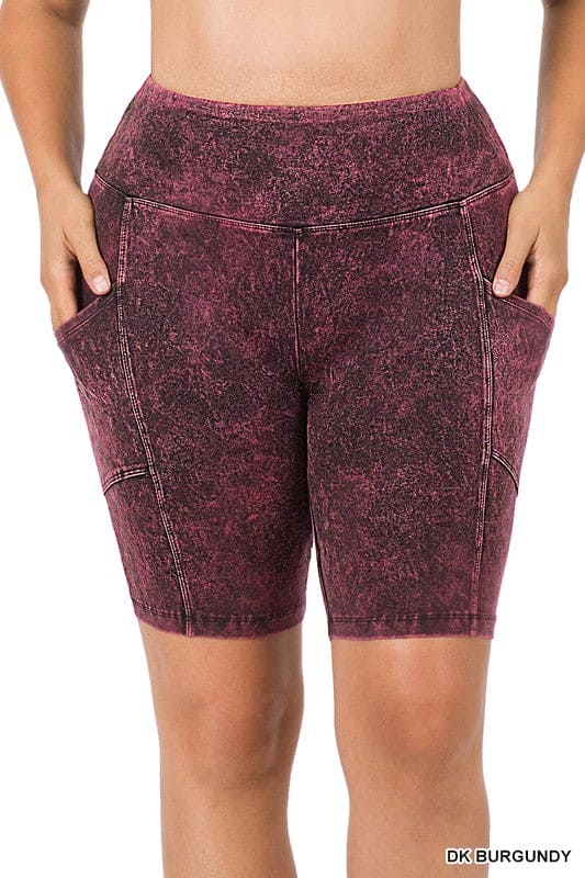 Plus Mineral Wash Wide Waistband Pocket Shorts - LEGDAY EVERYDAY