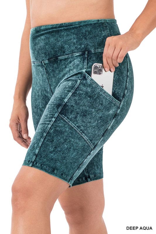 Plus Mineral Wash Wide Waistband Pocket Shorts - LEGDAY EVERYDAY