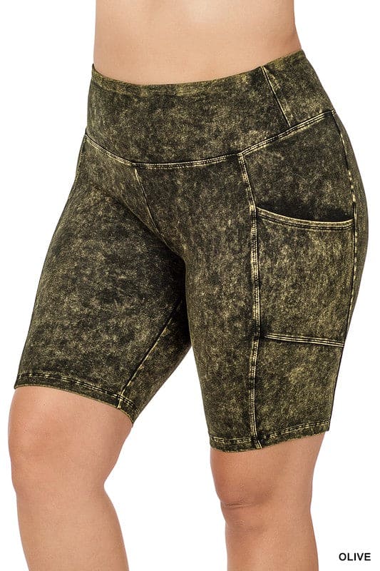 Plus Mineral Wash Wide Waistband Pocket Shorts - LEGDAY EVERYDAY