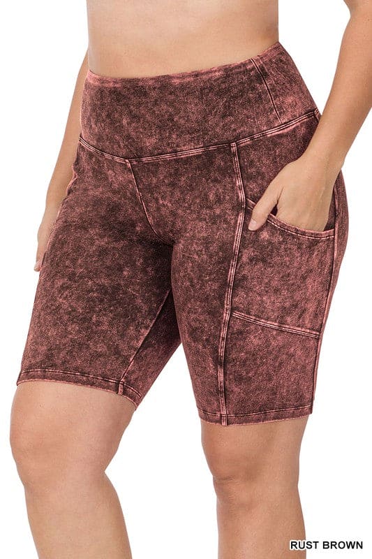 Plus Mineral Wash Wide Waistband Pocket Shorts - LEGDAY EVERYDAY