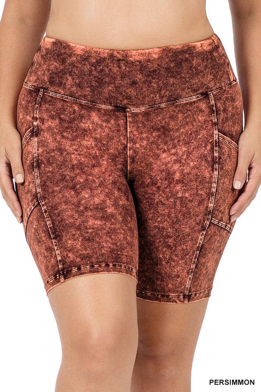 Plus Mineral Wash Wide Waistband Pocket Shorts - LEGDAY EVERYDAY