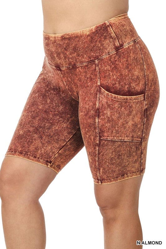 Plus Mineral Wash Wide Waistband Pocket Shorts - LEGDAY EVERYDAY