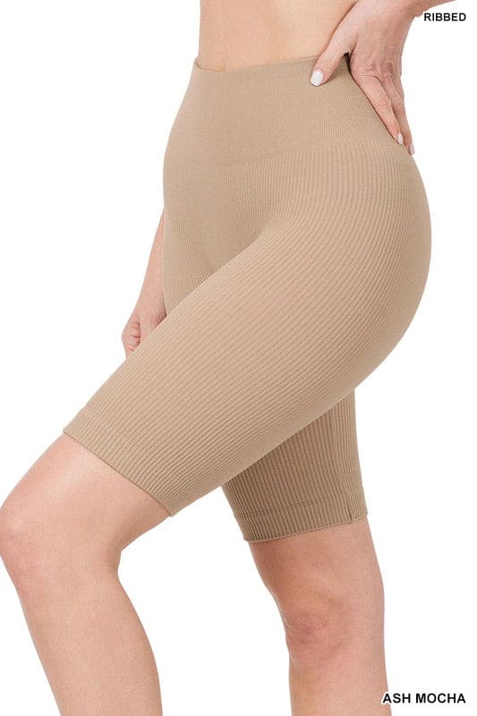 SEAMLESS RIBBED HIGH WAIST BIKER SHORTS - LEGDAY EVERYDAY