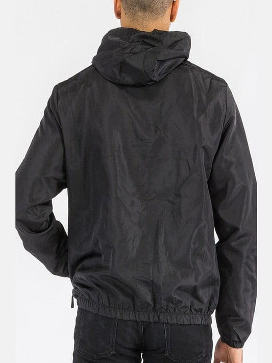 SOLID HOODED LIGHTWEIGHT WINDBREAKER JACKET - BKFJNY