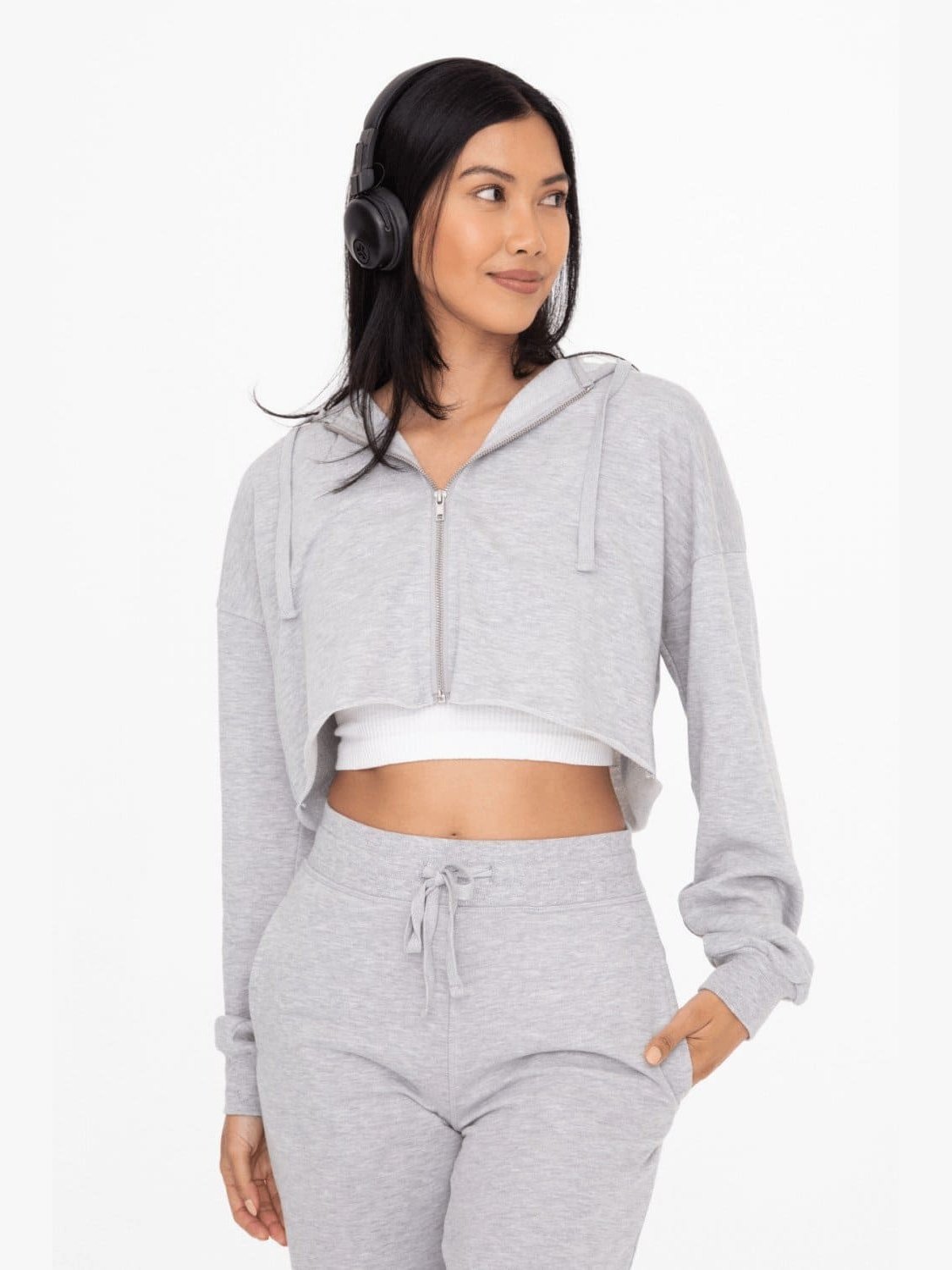 Crop Hoodie Zip-Up French Terry Jacket - BKFJNY