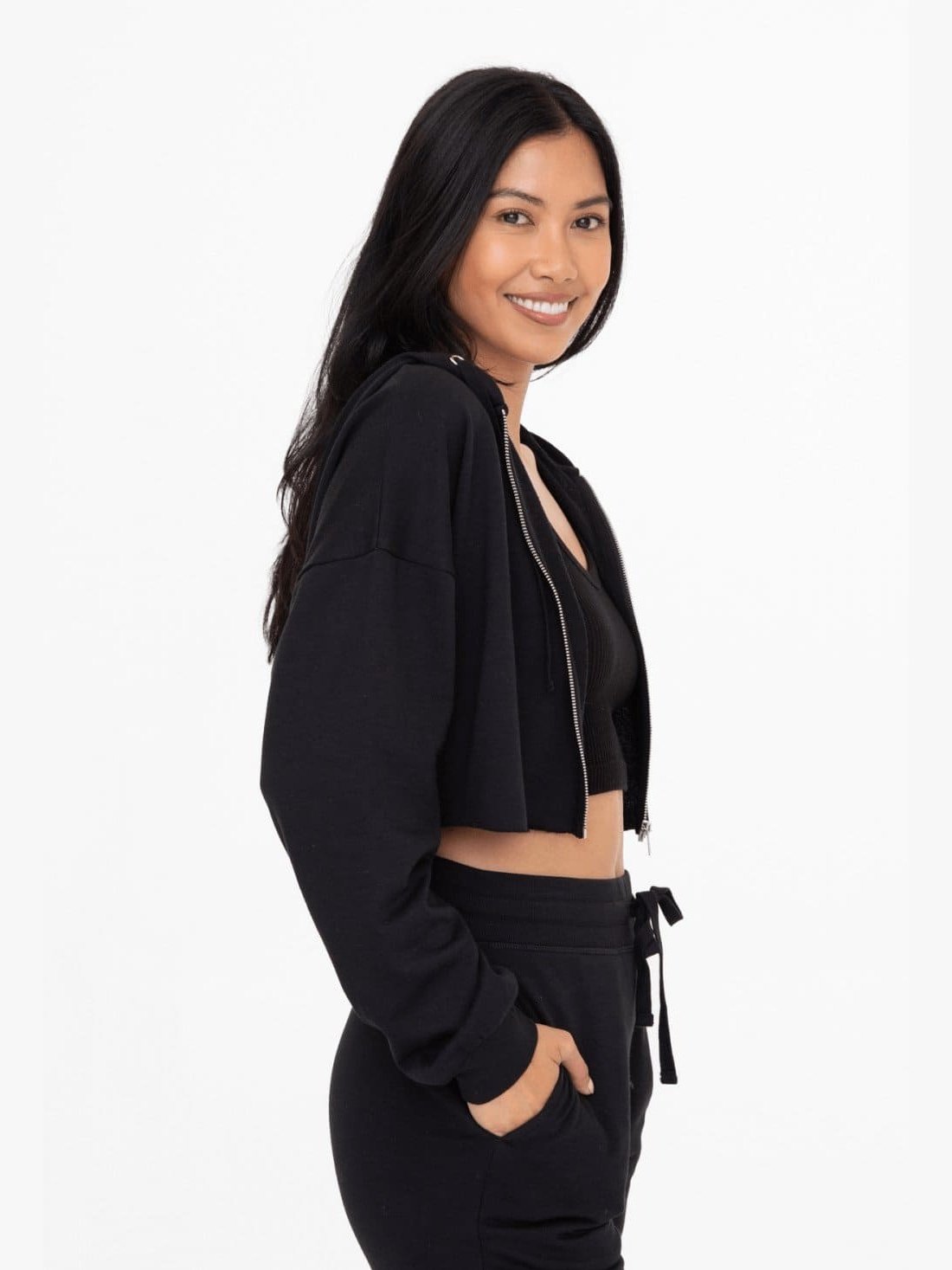 Crop Hoodie Zip-Up French Terry Jacket - BKFJNY