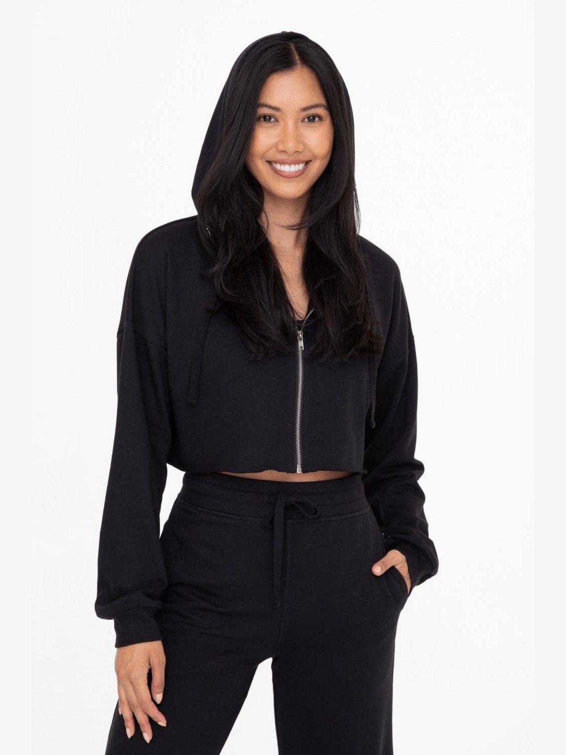 Crop Hoodie Zip-Up French Terry Jacket - BKFJNY