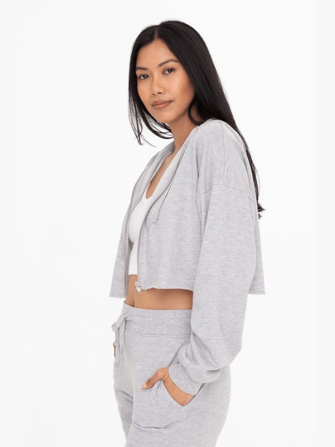 Crop Hoodie Zip-Up French Terry Jacket - BKFJNY