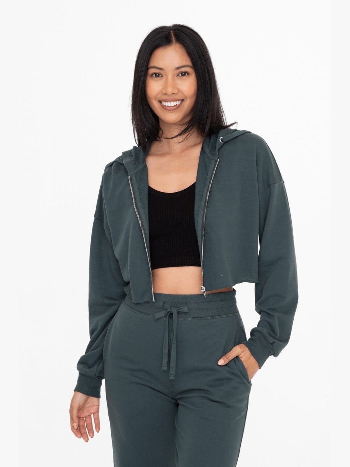 Crop Hoodie Zip-Up French Terry Jacket - BKFJNY