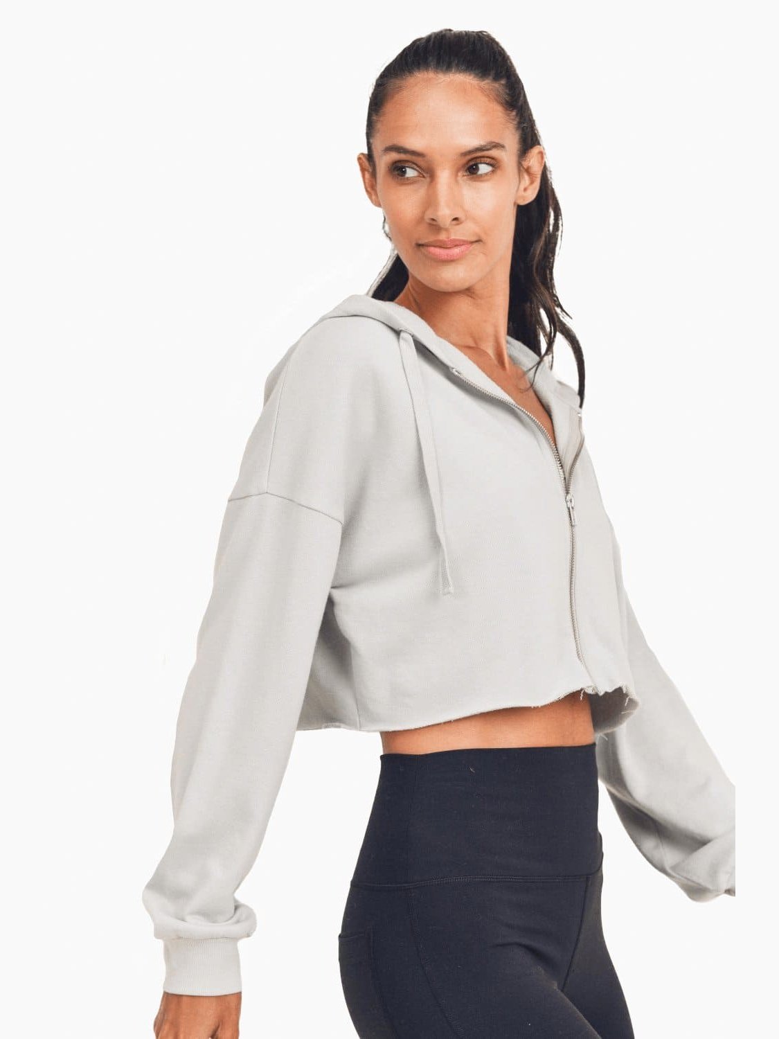 Crop Hoodie Zip-Up French Terry Jacket - BKFJNY