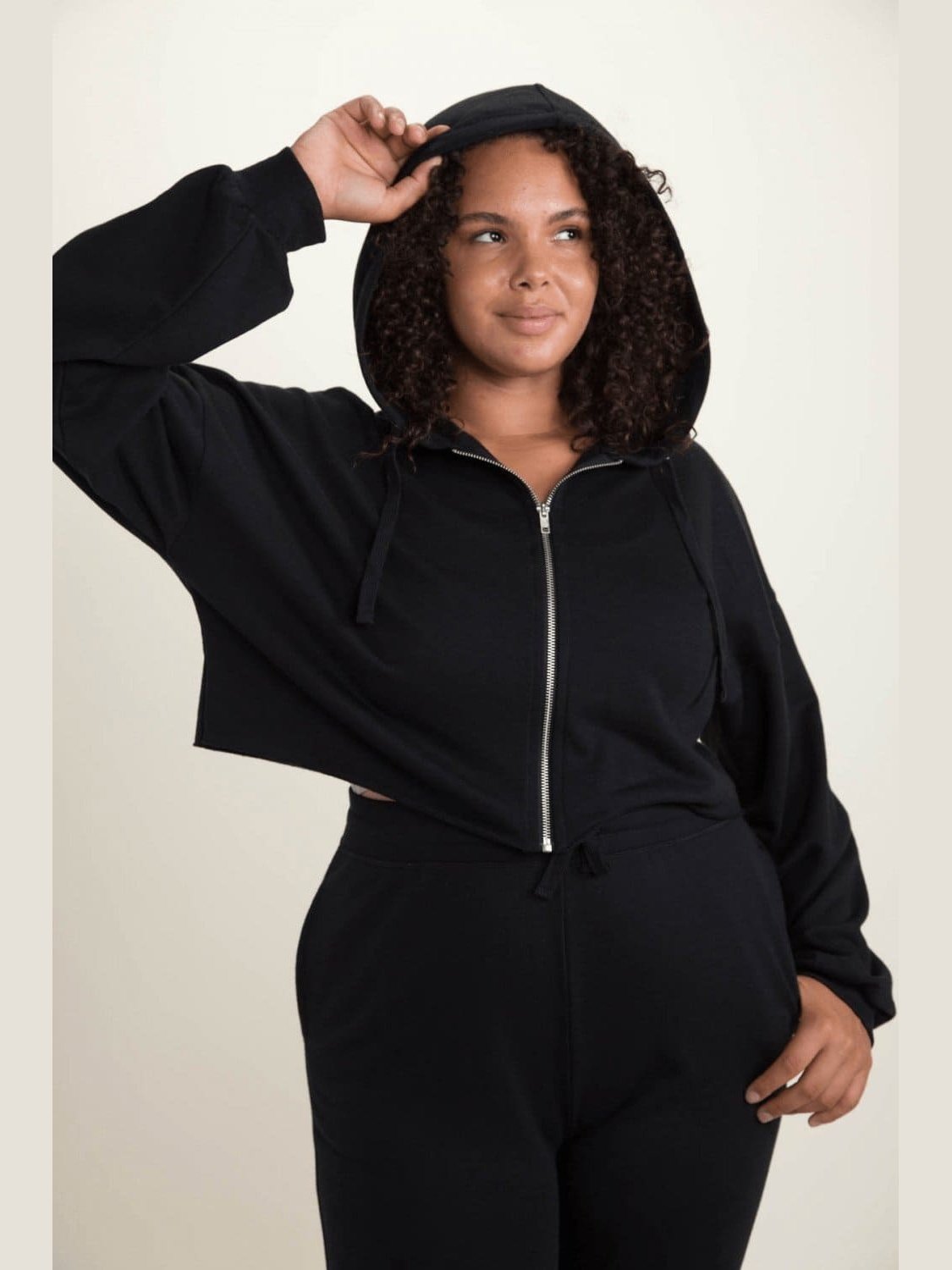 Crop Hoodie Zip - Up French Terry Jacket (Curvy) - LEGDAY EVERYDAY