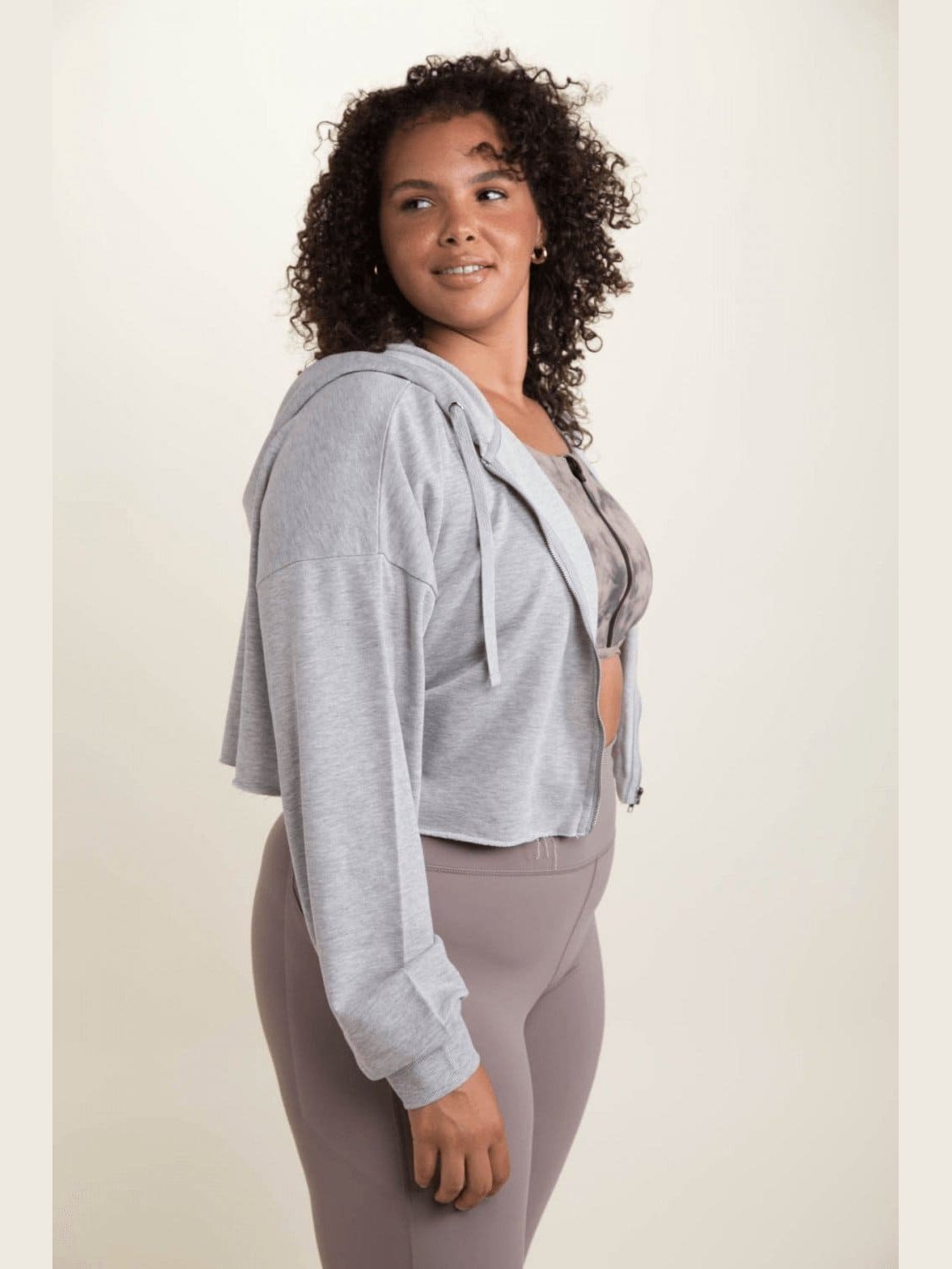 Crop Hoodie Zip - Up French Terry Jacket (Curvy) - LEGDAY EVERYDAY