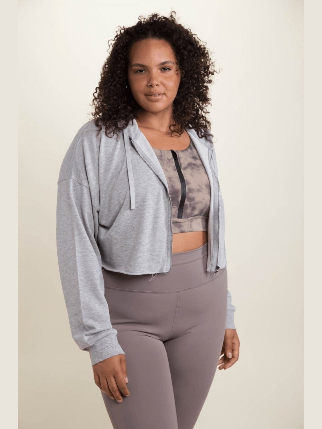 Crop Hoodie Zip - Up French Terry Jacket (Curvy) - LEGDAY EVERYDAY
