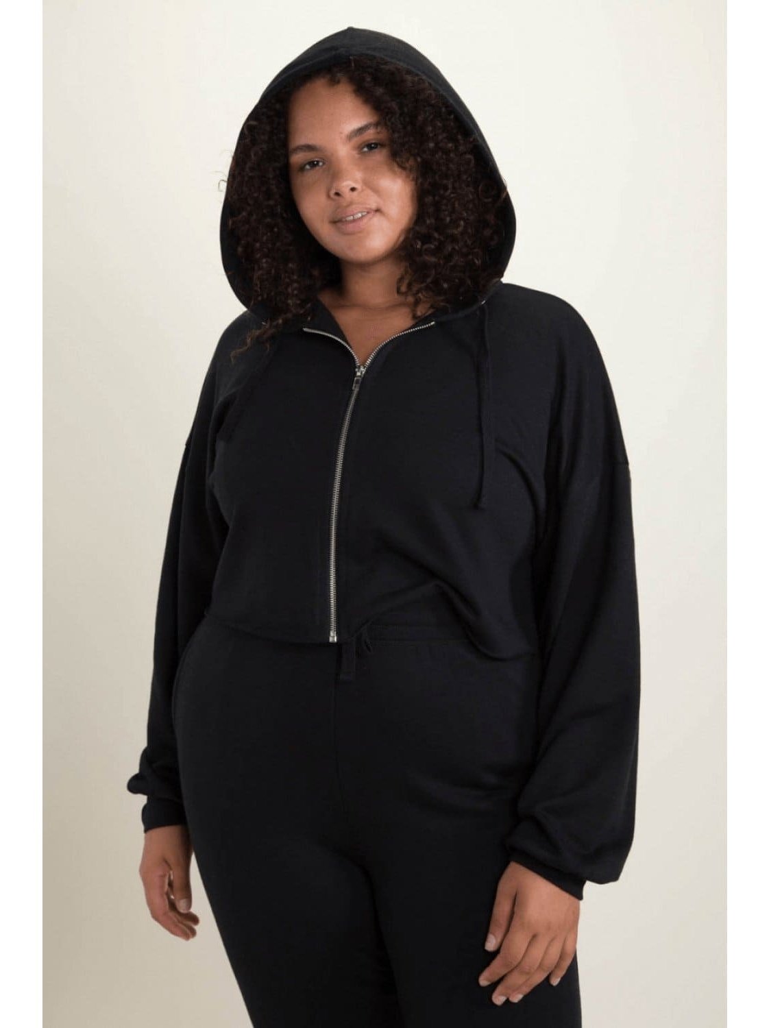 Crop Hoodie Zip - Up French Terry Jacket (Curvy) - LEGDAY EVERYDAY