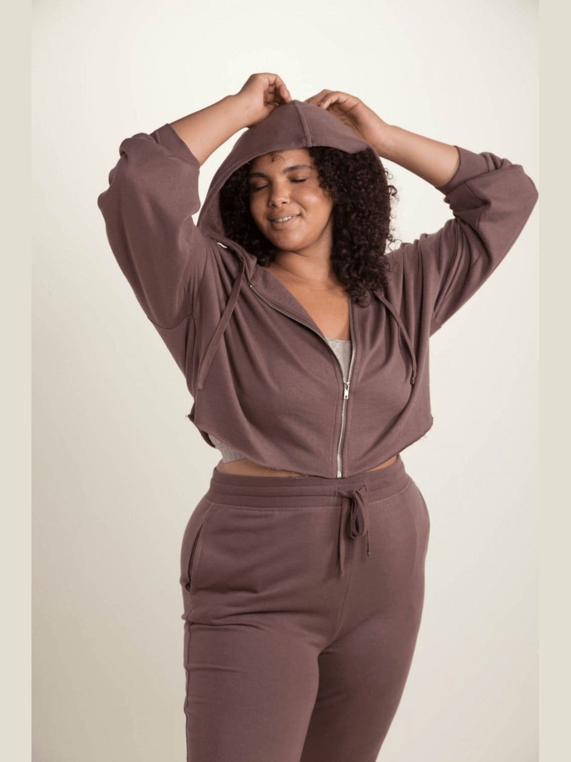 Crop Hoodie Zip - Up French Terry Jacket (Curvy) - LEGDAY EVERYDAY
