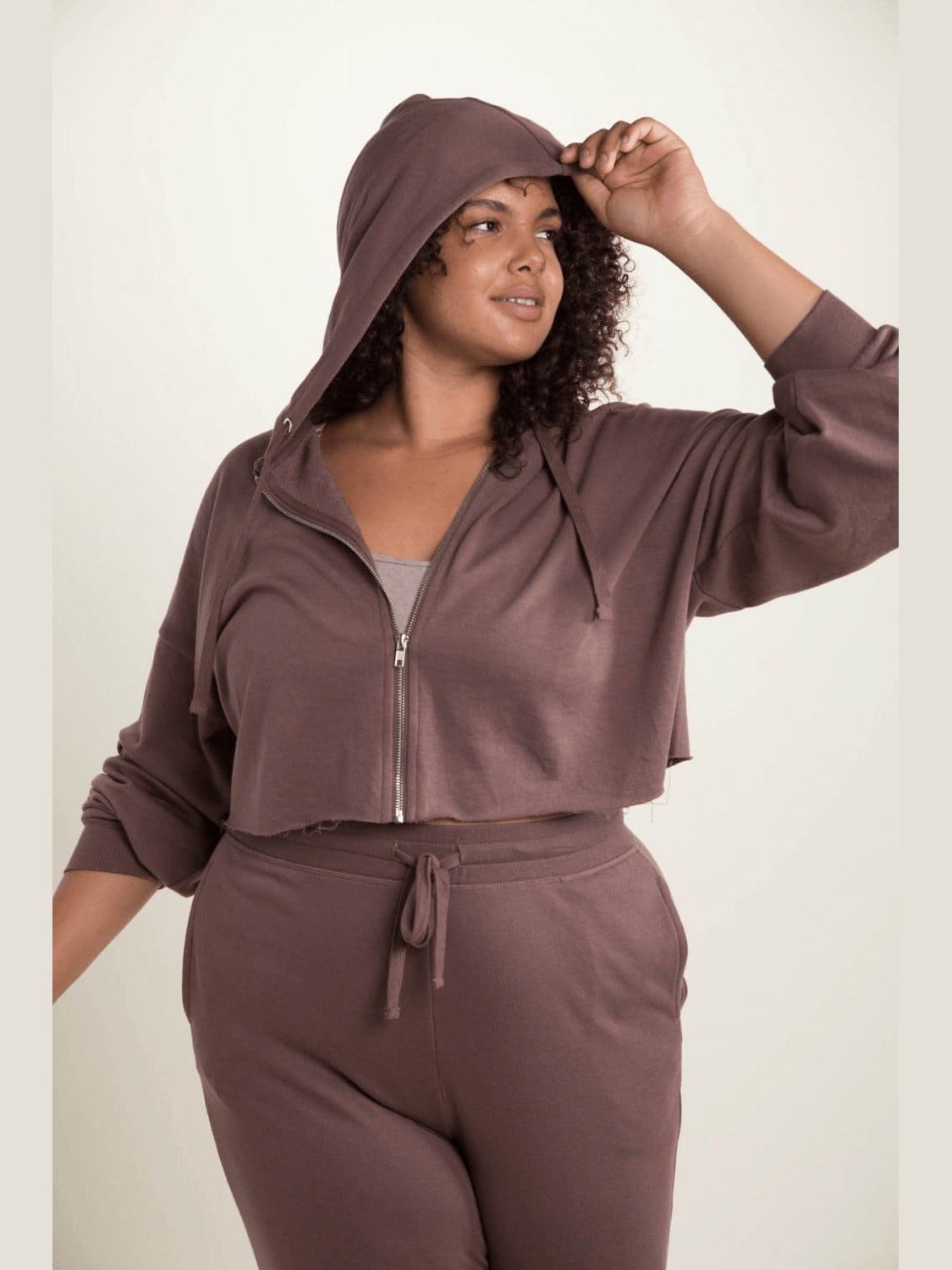 Crop Hoodie Zip - Up French Terry Jacket (Curvy) - LEGDAY EVERYDAY