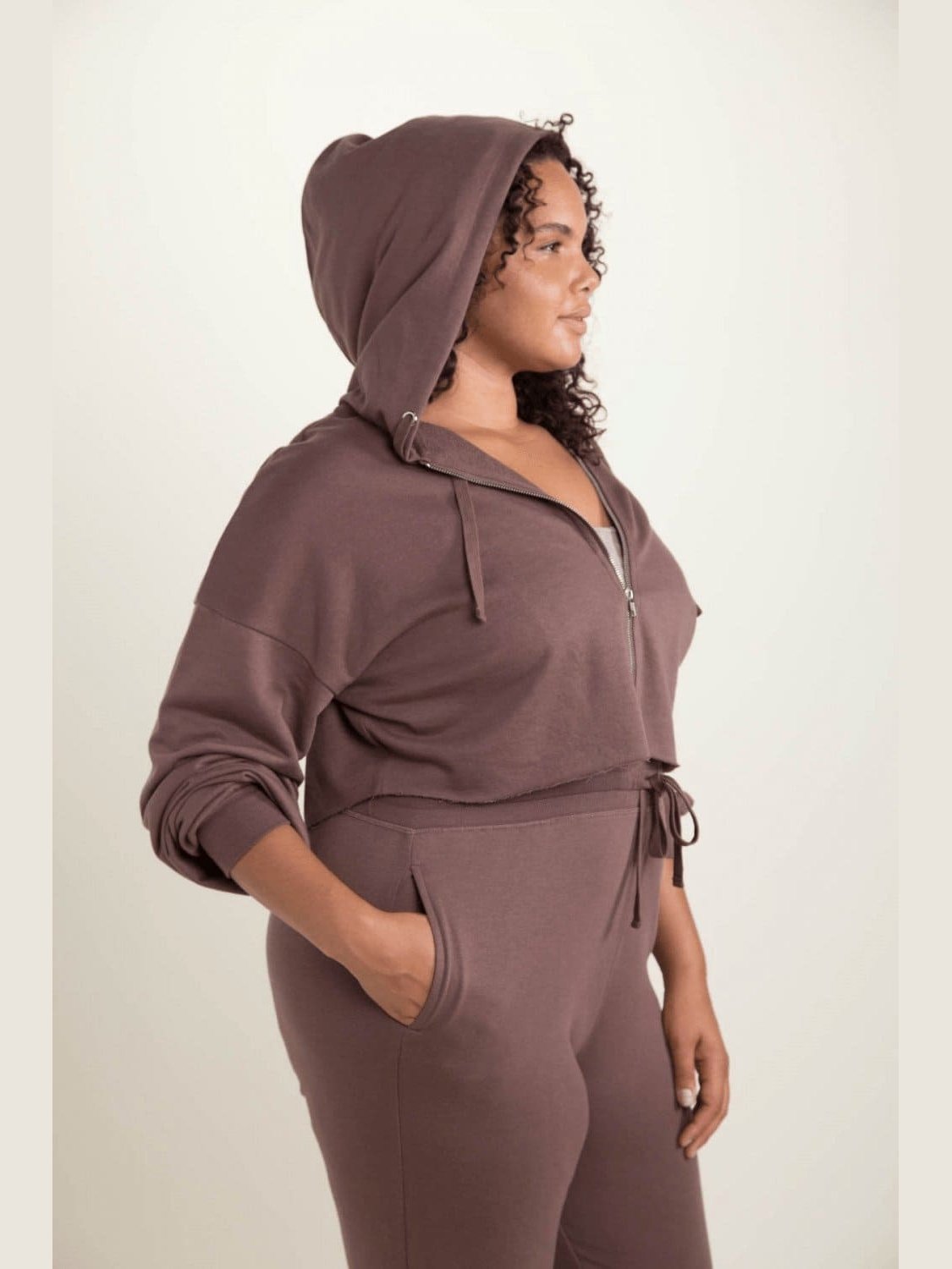 Crop Hoodie Zip - Up French Terry Jacket (Curvy) - LEGDAY EVERYDAY