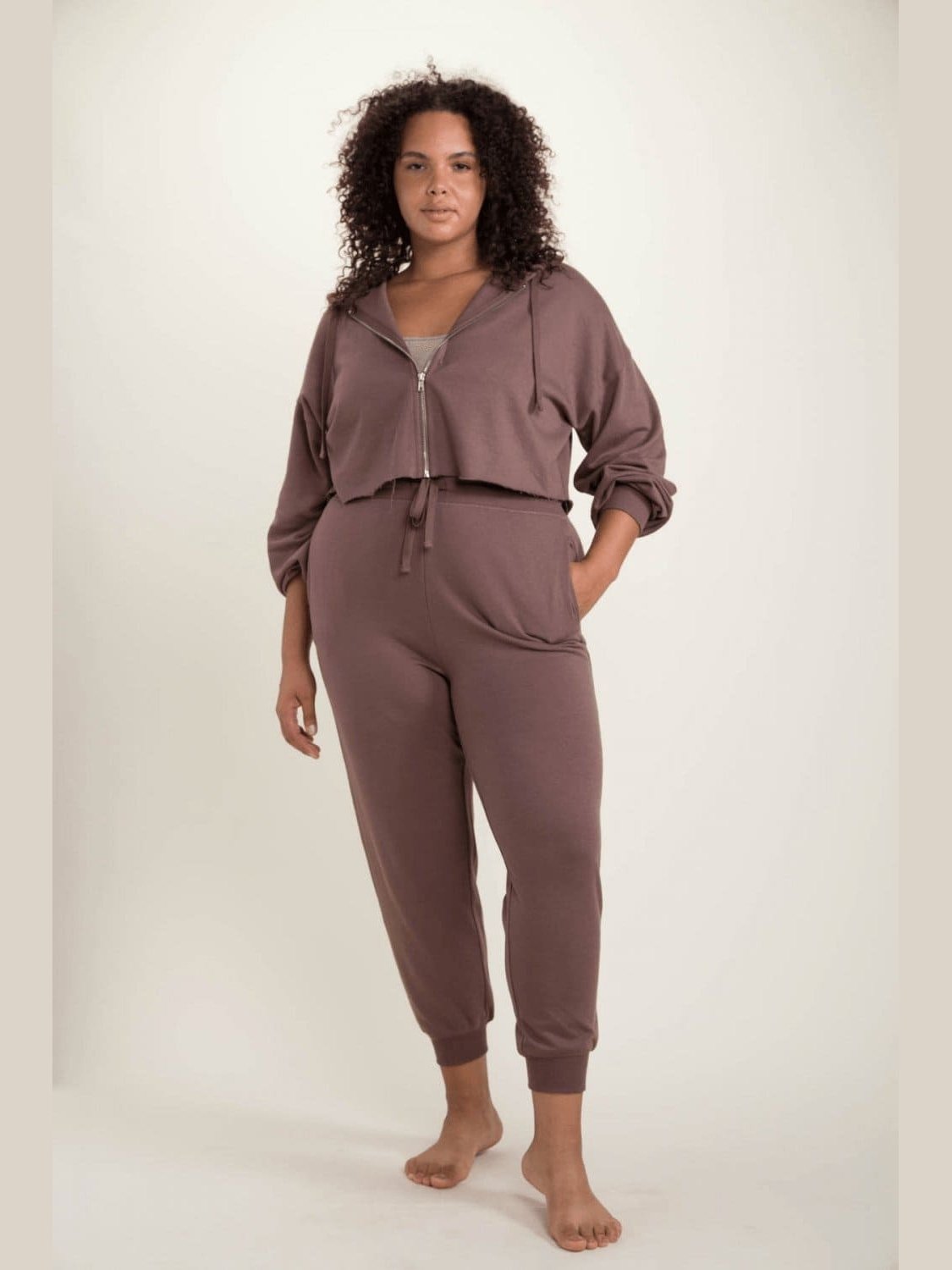 Crop Hoodie Zip - Up French Terry Jacket (Curvy) - LEGDAY EVERYDAY
