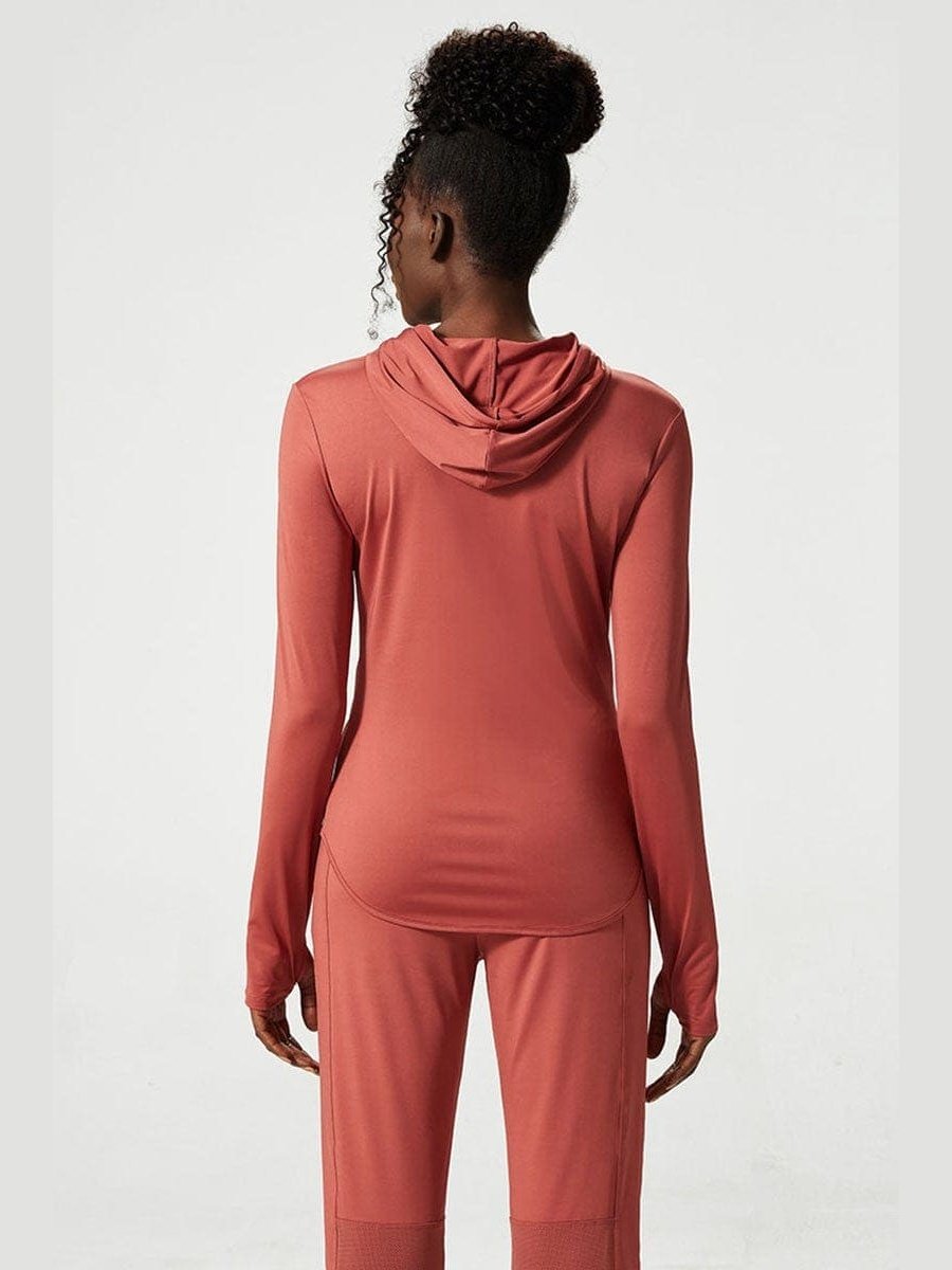 Drawstring solid zipper long sleeve hooded jacket - LEGDAY EVERYDAY
