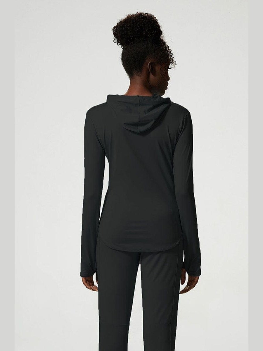 Drawstring solid zipper long sleeve hooded jacket - LEGDAY EVERYDAY