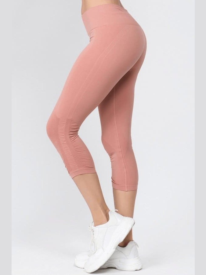 High Rise Cinched Ankle Seamless Capri Leggings - BKFJNY