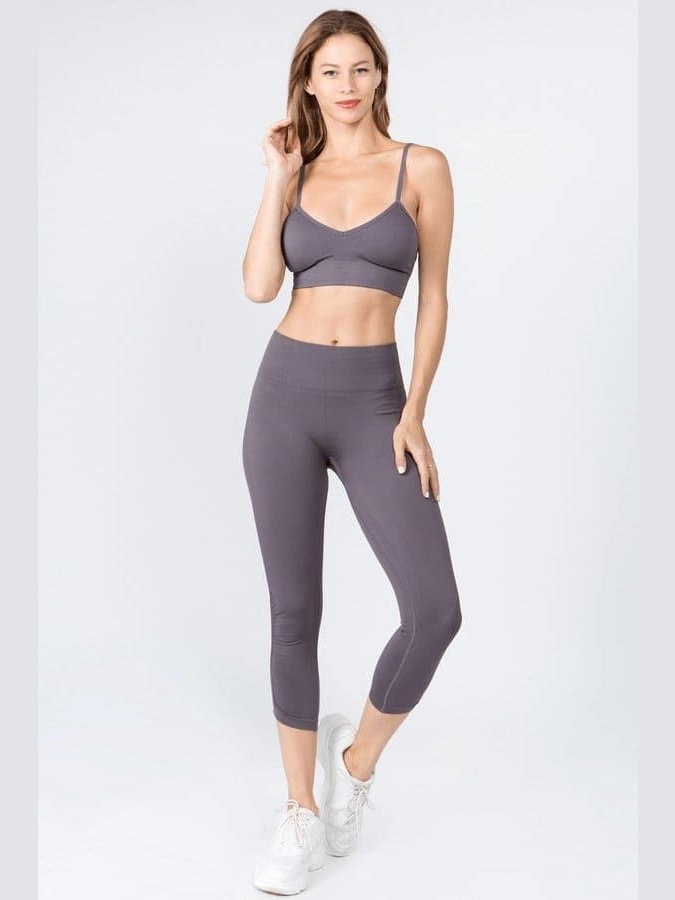 High Rise Cinched Ankle Seamless Capri Leggings - BKFJNY