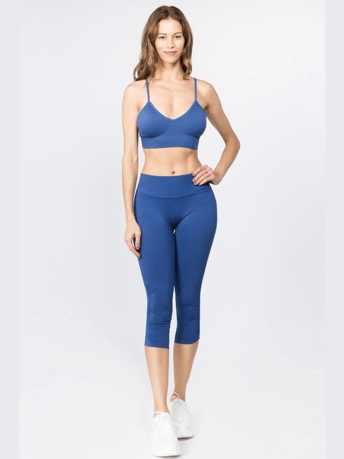 High Rise Cinched Ankle Seamless Capri Leggings - BKFJNY