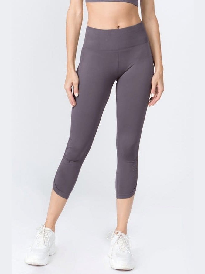 High Rise Cinched Ankle Seamless Capri Leggings - BKFJNY