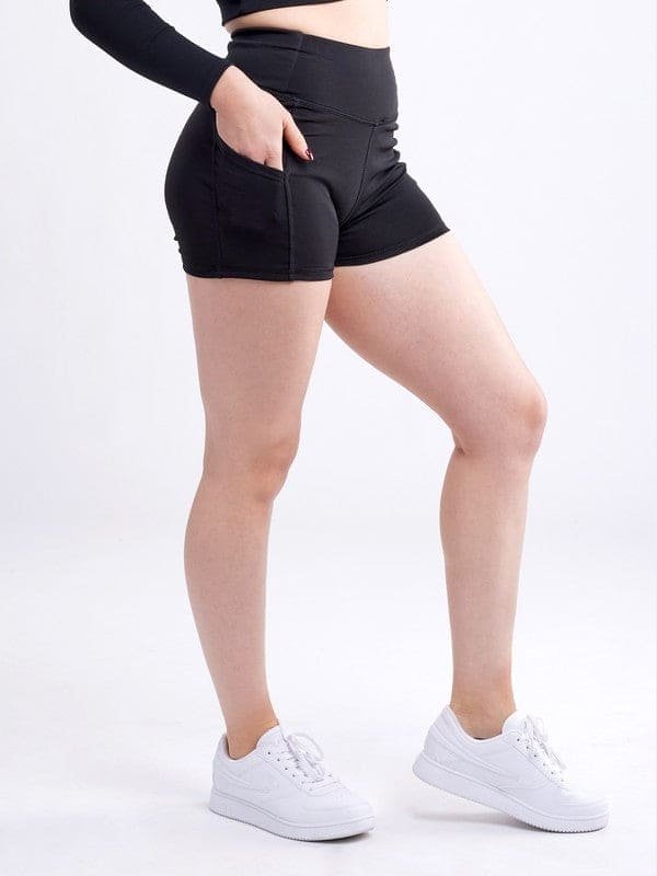 High-Waisted Athletic Shorts with Side Pockets - BKFJNY