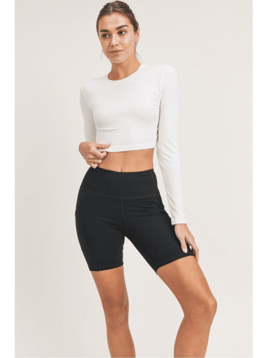 Micro-Ribbed Long-Sleeved Cropped Top - BKFJNY