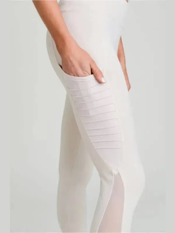 Ribbed Splice Mesh Pocket Leggings - BKFJNY